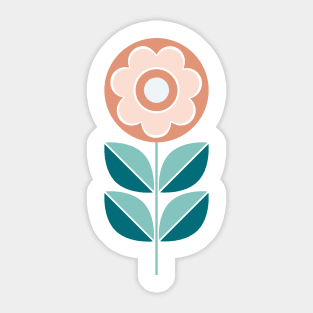 Retro Geometric Flower 5 in Peach, Dark Salmon and Teal Sticker